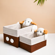 VON CASA Multi Purpose 2Pcs Fabric Basket / Organizer- Teddy Face Design