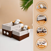 VON CASA Multi Purpose 2Pcs Fabric Basket / Organizer- Teddy Face Design