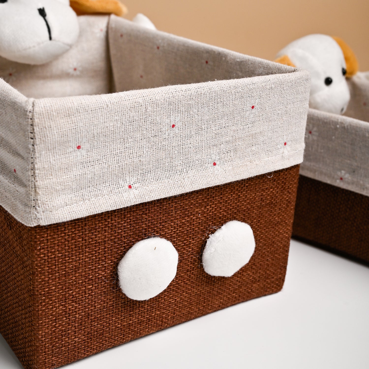 VON CASA Multi Purpose 2Pcs Fabric Basket / Organizer- Teddy Face Design