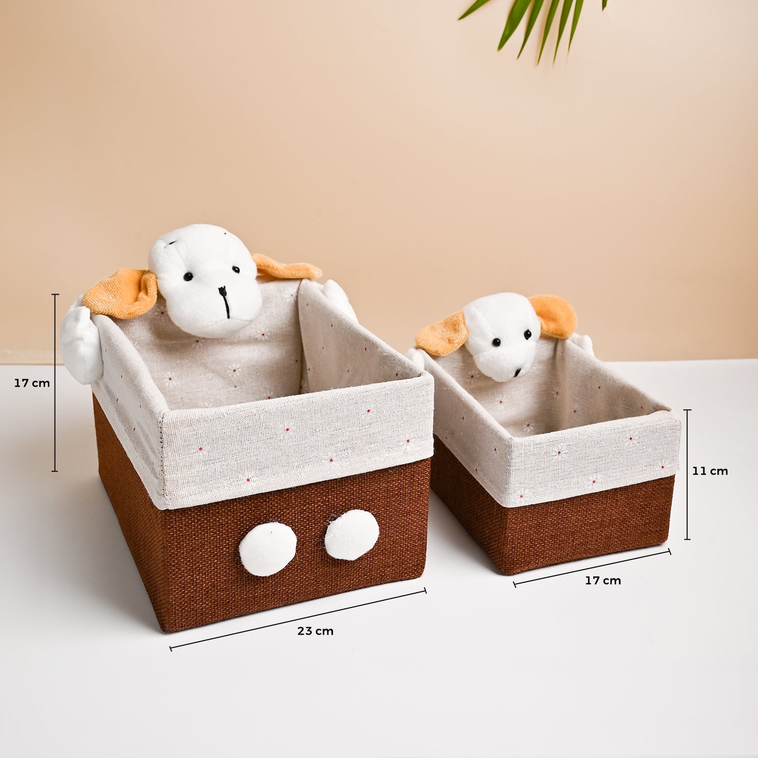 VON CASA Multi Purpose 2Pcs Fabric Basket / Organizer- Teddy Face Design