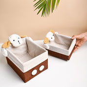 VON CASA Multi Purpose 2Pcs Fabric Basket / Organizer- Teddy Face Design