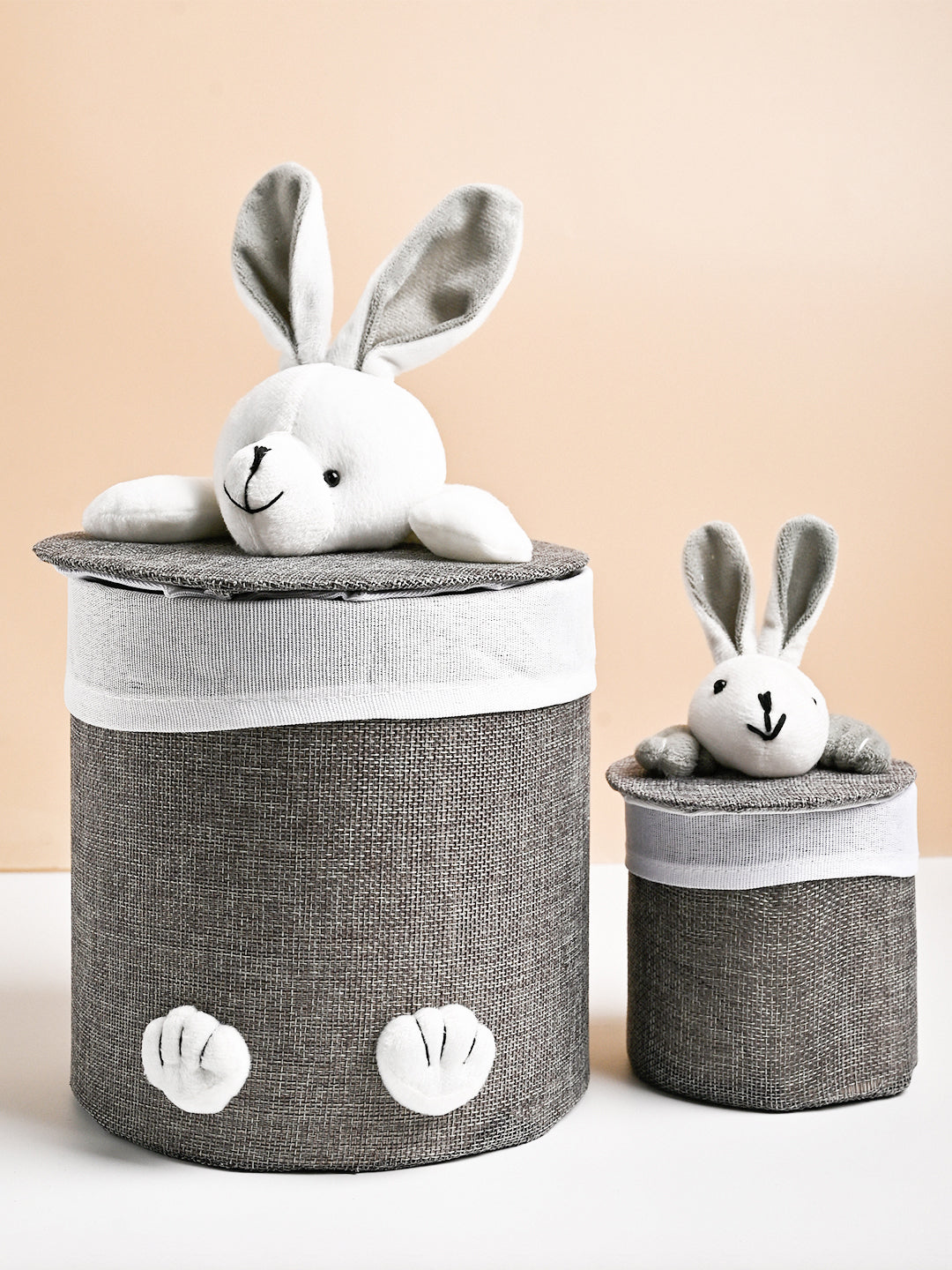 VON CASA Multi Purpose 2Pcs Round Fabric Basket/Bin - Bunny Face Design - MARKET99