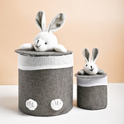 VON CASA Multi Purpose 2Pcs Round Fabric Basket/Bin - Bunny Face Design