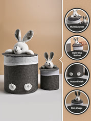 VON CASA Multi Purpose 2Pcs Round Fabric Basket/Bin - Bunny Face Design - MARKET99