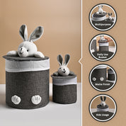 VON CASA Multi Purpose 2Pcs Round Fabric Basket/Bin - Bunny Face Design