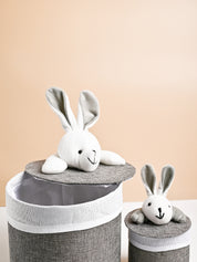 VON CASA Multi Purpose 2Pcs Round Fabric Basket/Bin - Bunny Face Design - MARKET99