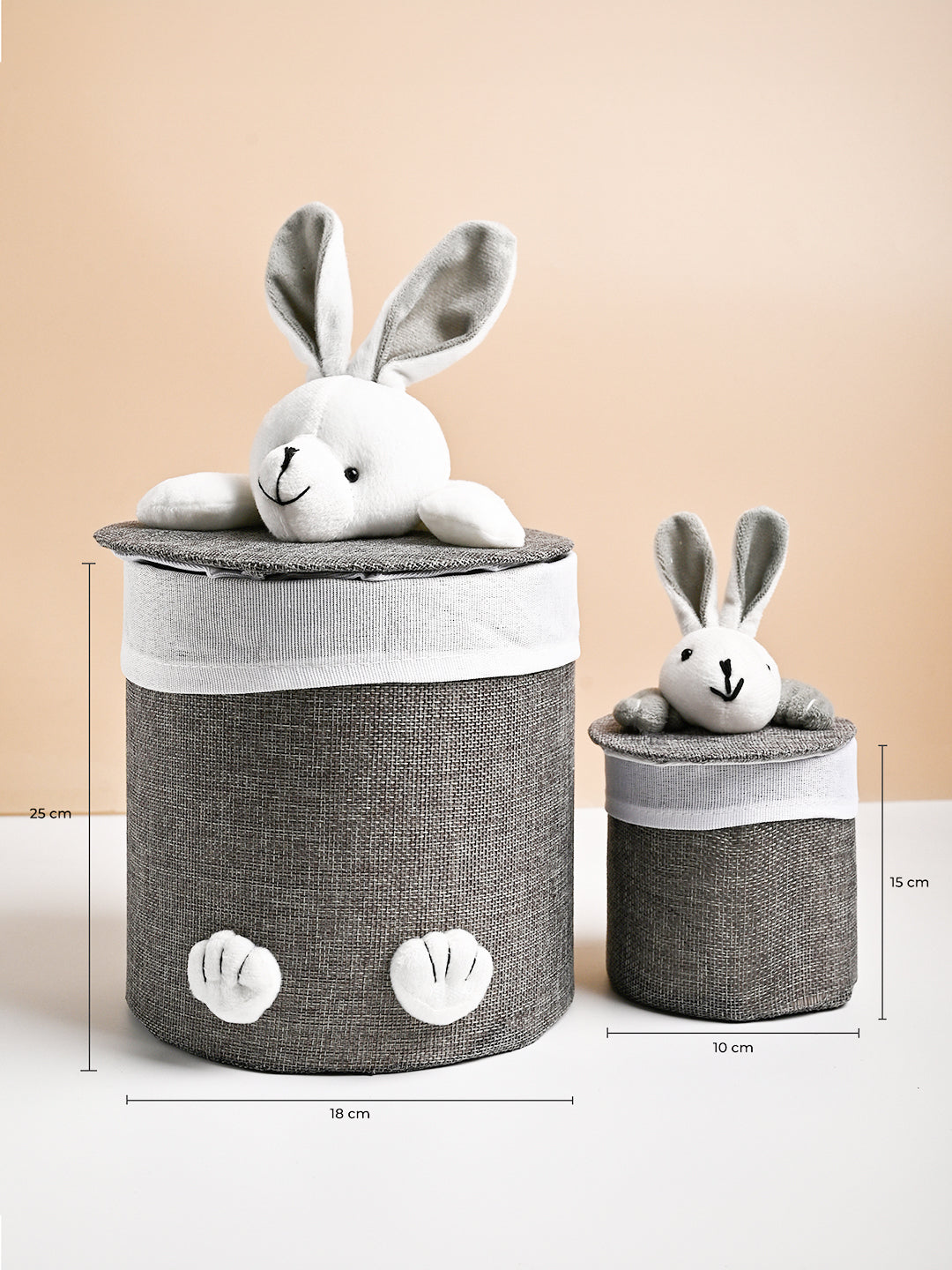 VON CASA Multi Purpose 2Pcs Round Fabric Basket/Bin - Bunny Face Design - MARKET99