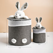 VON CASA Multi Purpose 2Pcs Round Fabric Basket/Bin - Bunny Face Design