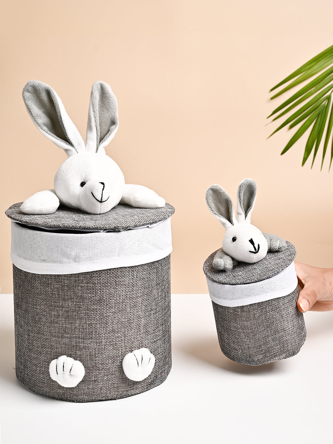 VON CASA Multi Purpose 2Pcs Round Fabric Basket/Bin - Bunny Face Design - MARKET99