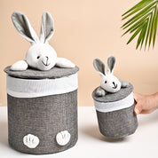 VON CASA Multi Purpose 2Pcs Round Fabric Basket/Bin - Bunny Face Design