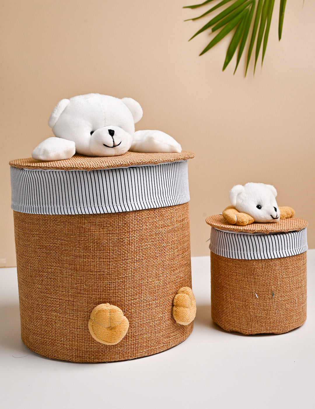 VON CASA Multi Purpose 2Pcs Round Fabric Basket - Teddy Face Design - MARKET99