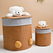 VON CASA Multi Purpose 2Pcs Round Fabric Basket - Teddy Face Design
