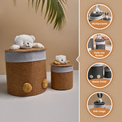 VON CASA Multi Purpose 2Pcs Round Fabric Basket - Teddy Face Design