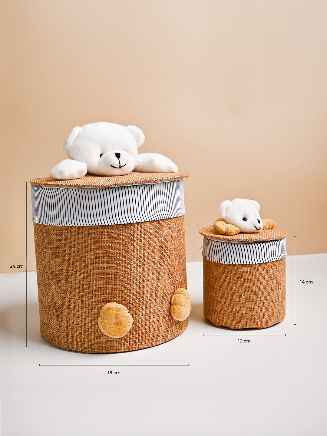 VON CASA Multi Purpose 2Pcs Round Fabric Basket - Teddy Face Design - MARKET99