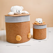 VON CASA Multi Purpose 2Pcs Round Fabric Basket - Teddy Face Design