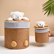 VON CASA Multi Purpose 2Pcs Round Fabric Basket - Teddy Face Design