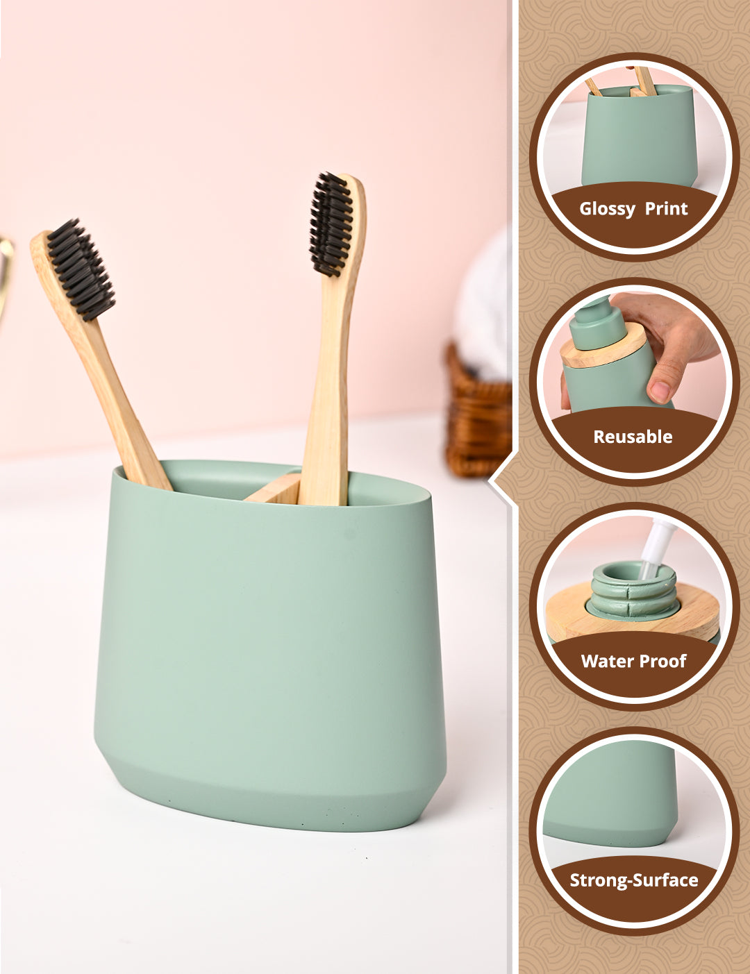 VON CASA Green Polyresin Toothbrush Holder - MARKET99