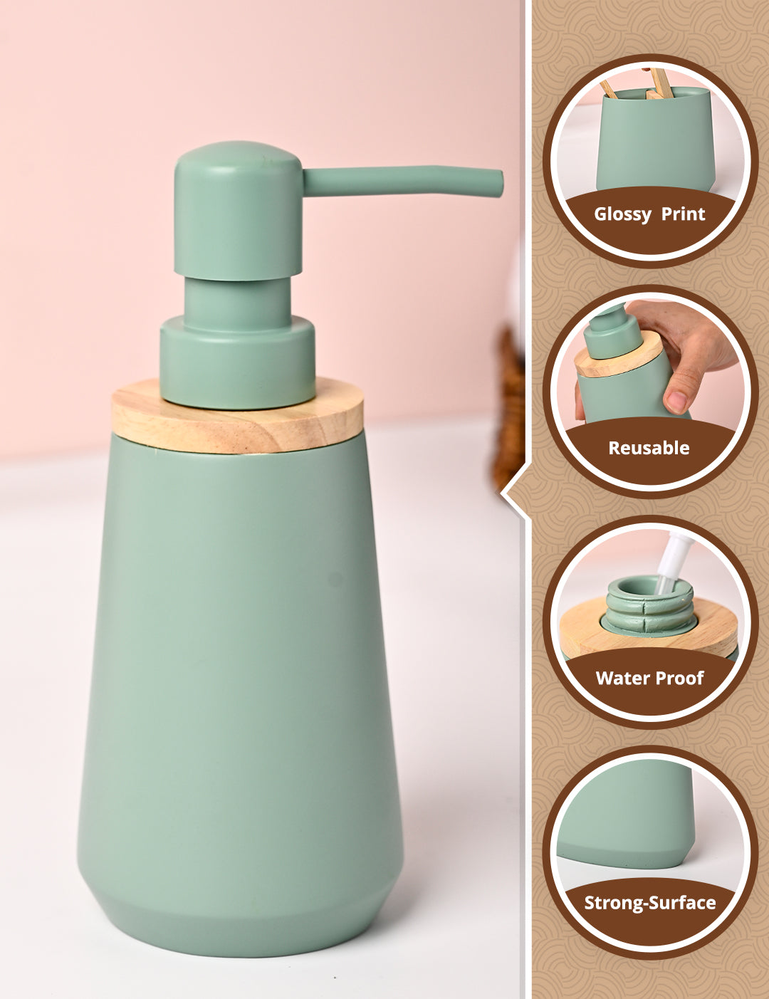 VON CASA Green Polyresin Soap Dispenser - 180ml - MARKET99