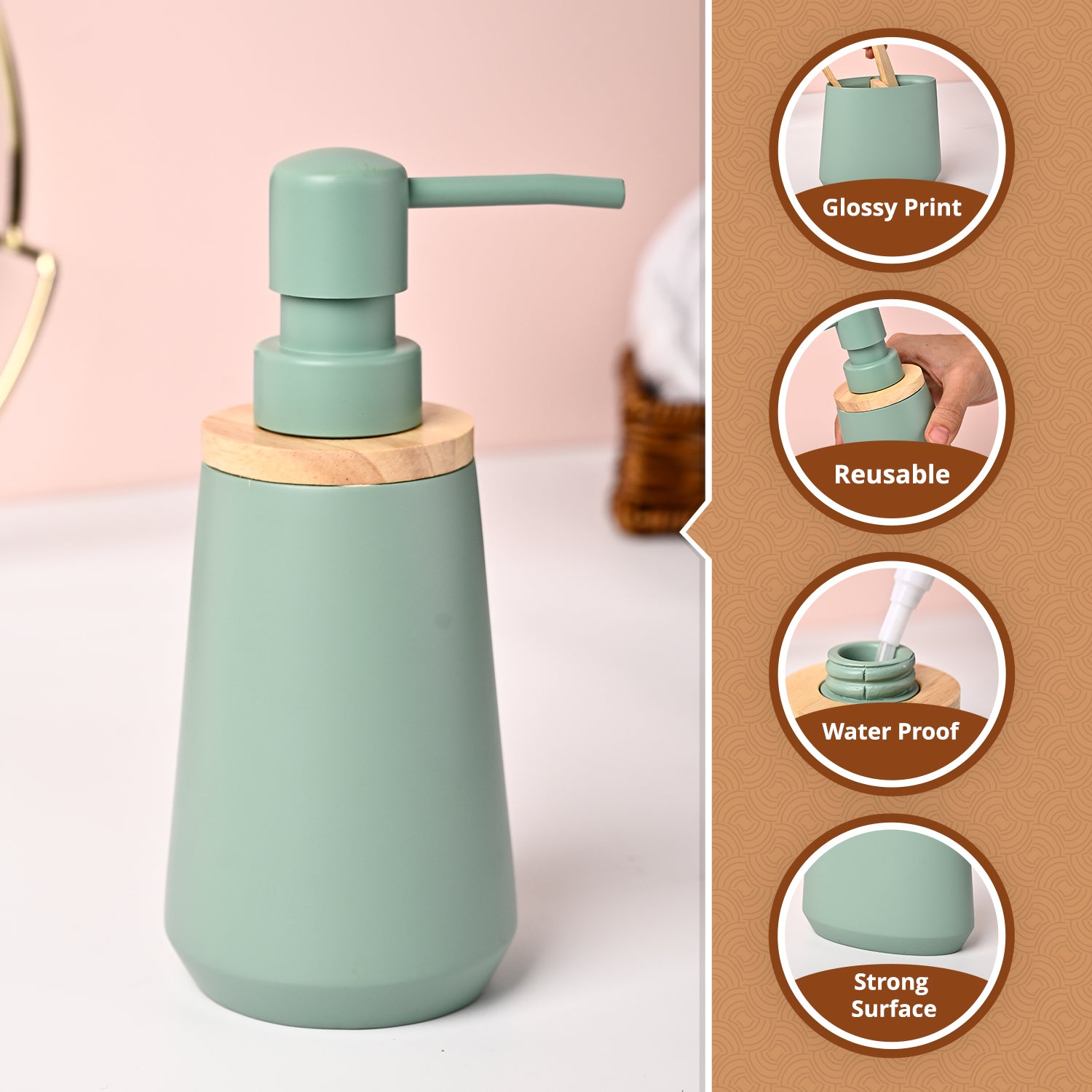 VON CASA Green Polyresin Soap Dispenser - 180ml
