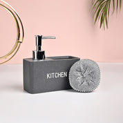 MARKET99 Grey Polyresin Soap Dispenser With Scourer- 130ml