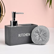 MARKET99 Grey Polyresin Soap Dispenser With Scourer- 130ml