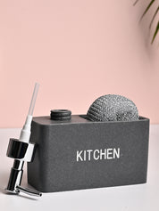 MARKET99 Grey Polyresin Soap Dispenser With Scourer- 130ml - MARKET99