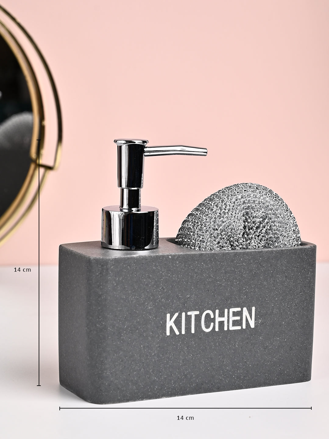 MARKET99 Grey Polyresin Soap Dispenser With Scourer- 130ml - MARKET99