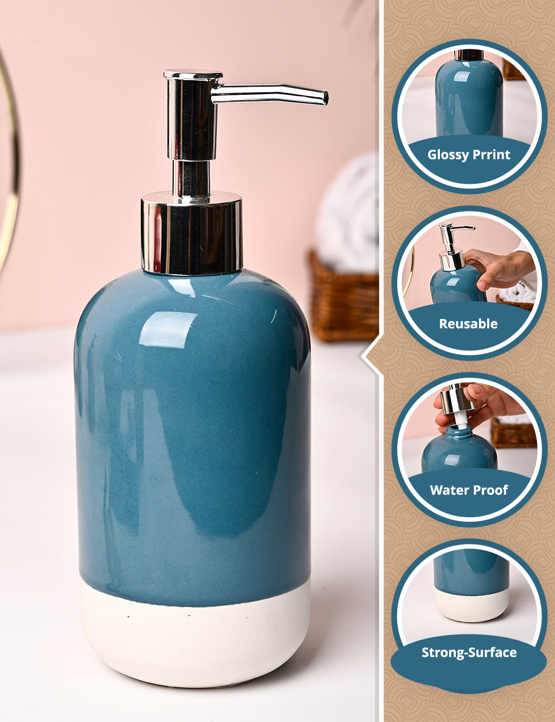 VON CASA Blue & White Polyresin Soap Dispenser - 228ml - MARKET99