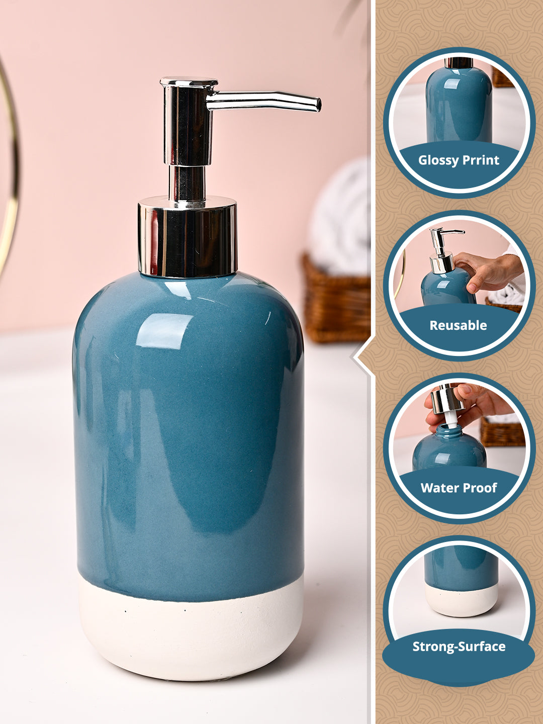 VON CASA Blue & White Polyresin Soap Dispenser - 228ml - MARKET99