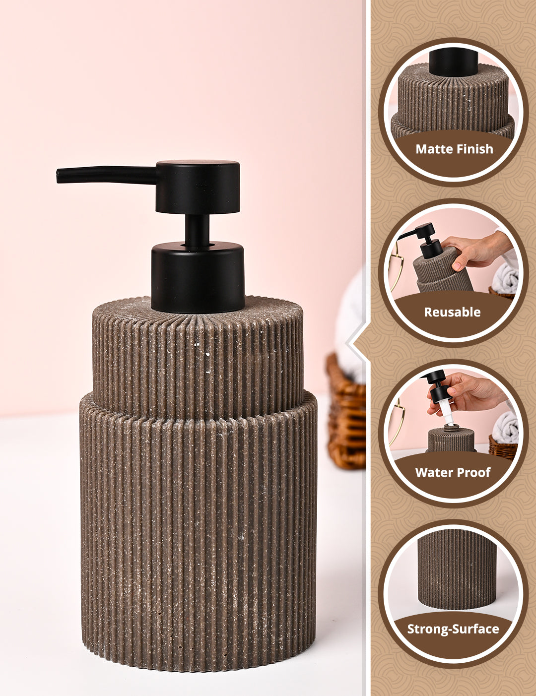 VON CASA Brown Polyresin Soap Dispenser - 410ml - MARKET99