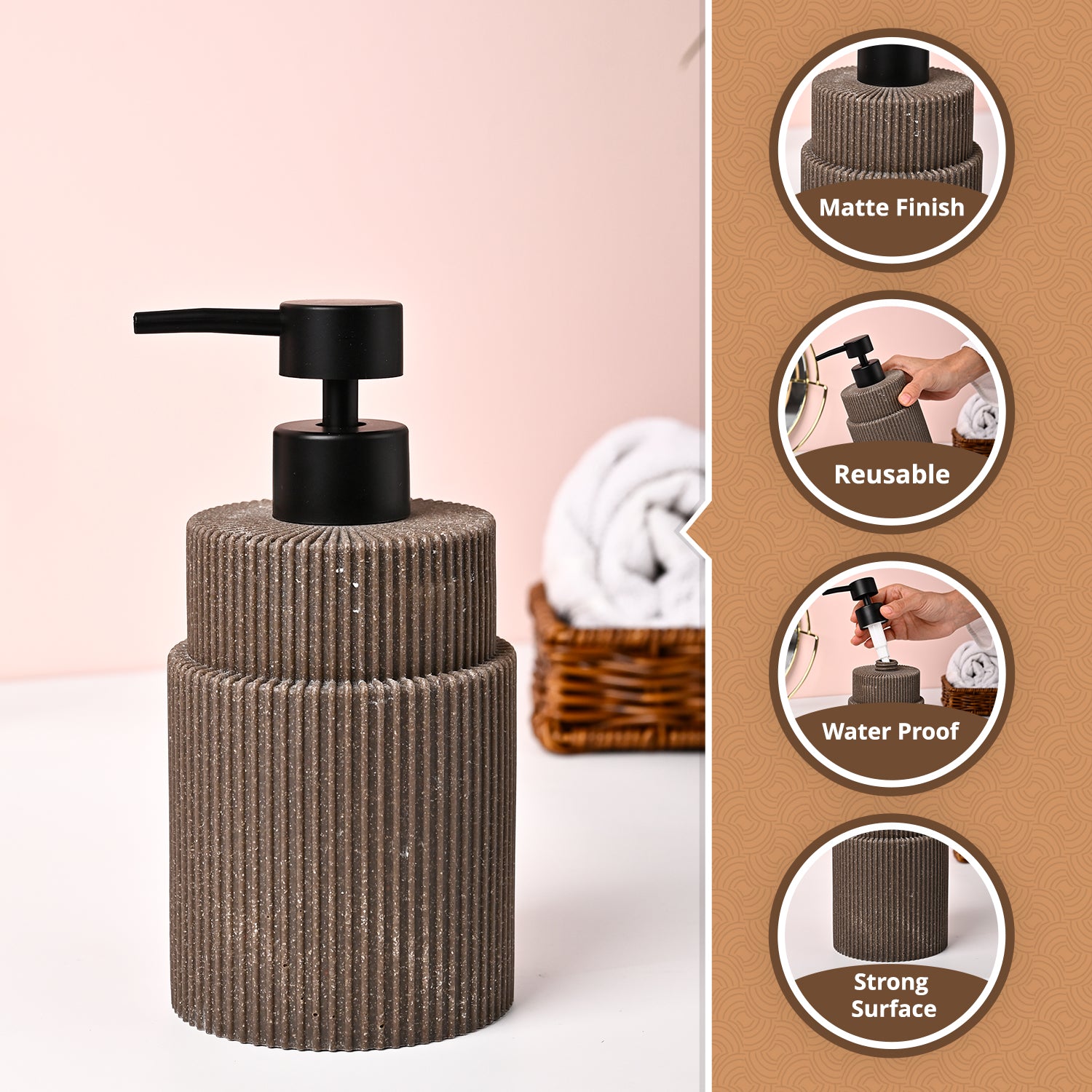 VON CASA Brown Polyresin Soap Dispenser - 410ml