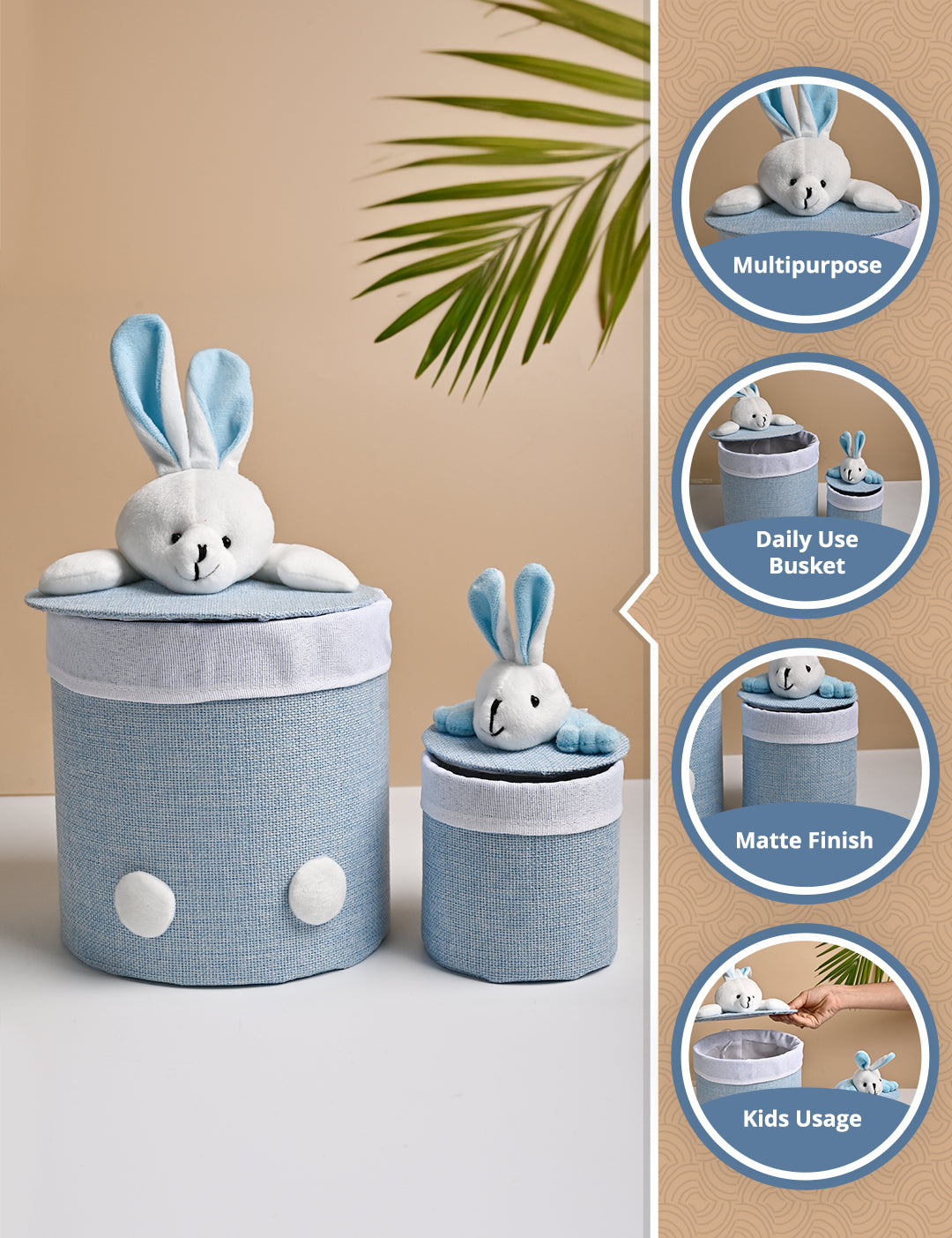 VON CASA Multi Purpose 2Pcs Round Fabric Basket - Bunny Face Design - MARKET99