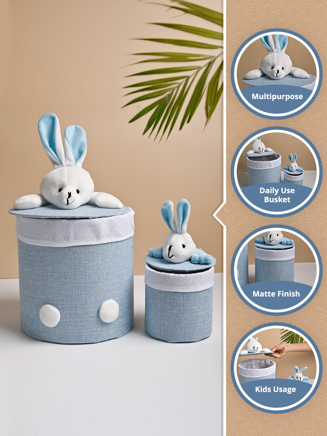 VON CASA Multi Purpose 2Pcs Round Fabric Basket - Bunny Face Design - MARKET99