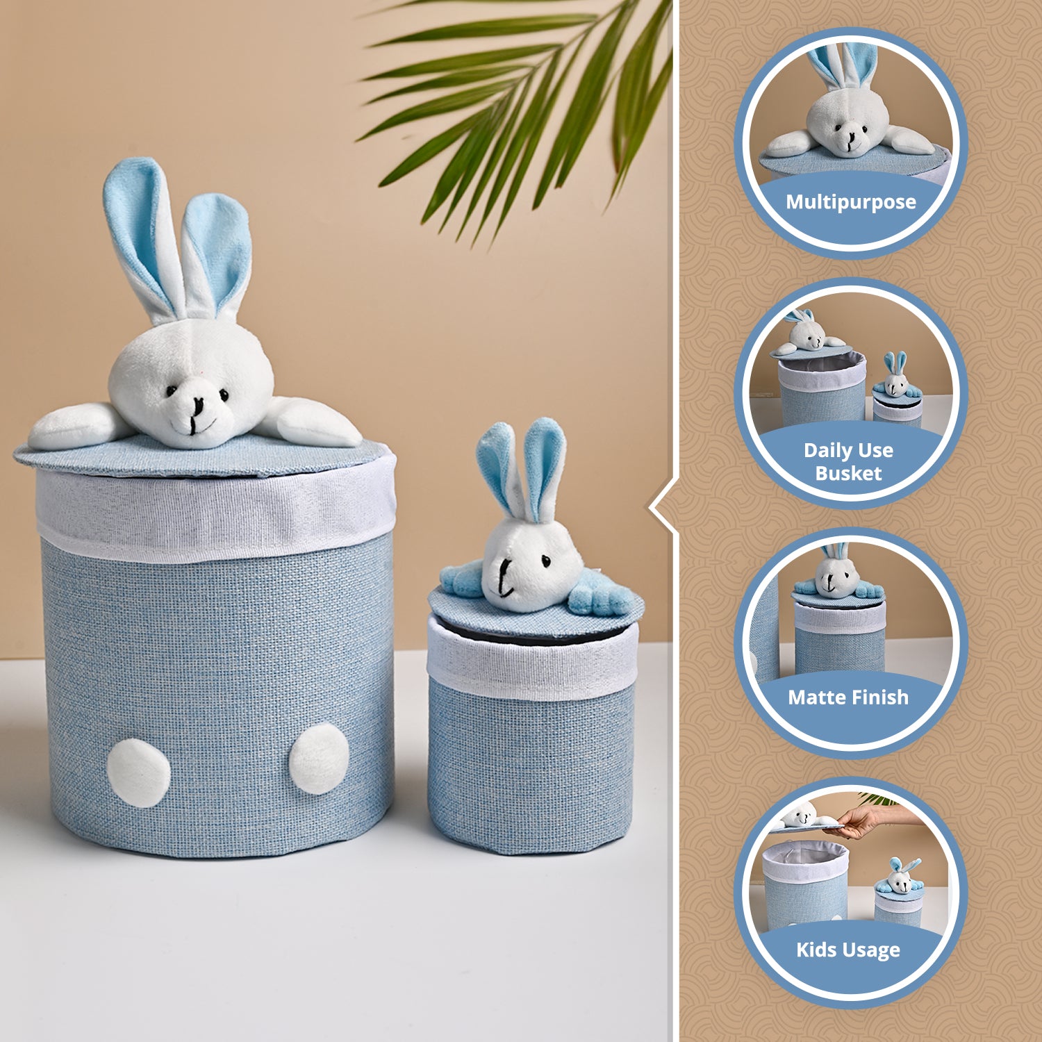 VON CASA Multi Purpose 2Pcs Round Fabric Basket - Bunny Face Design
