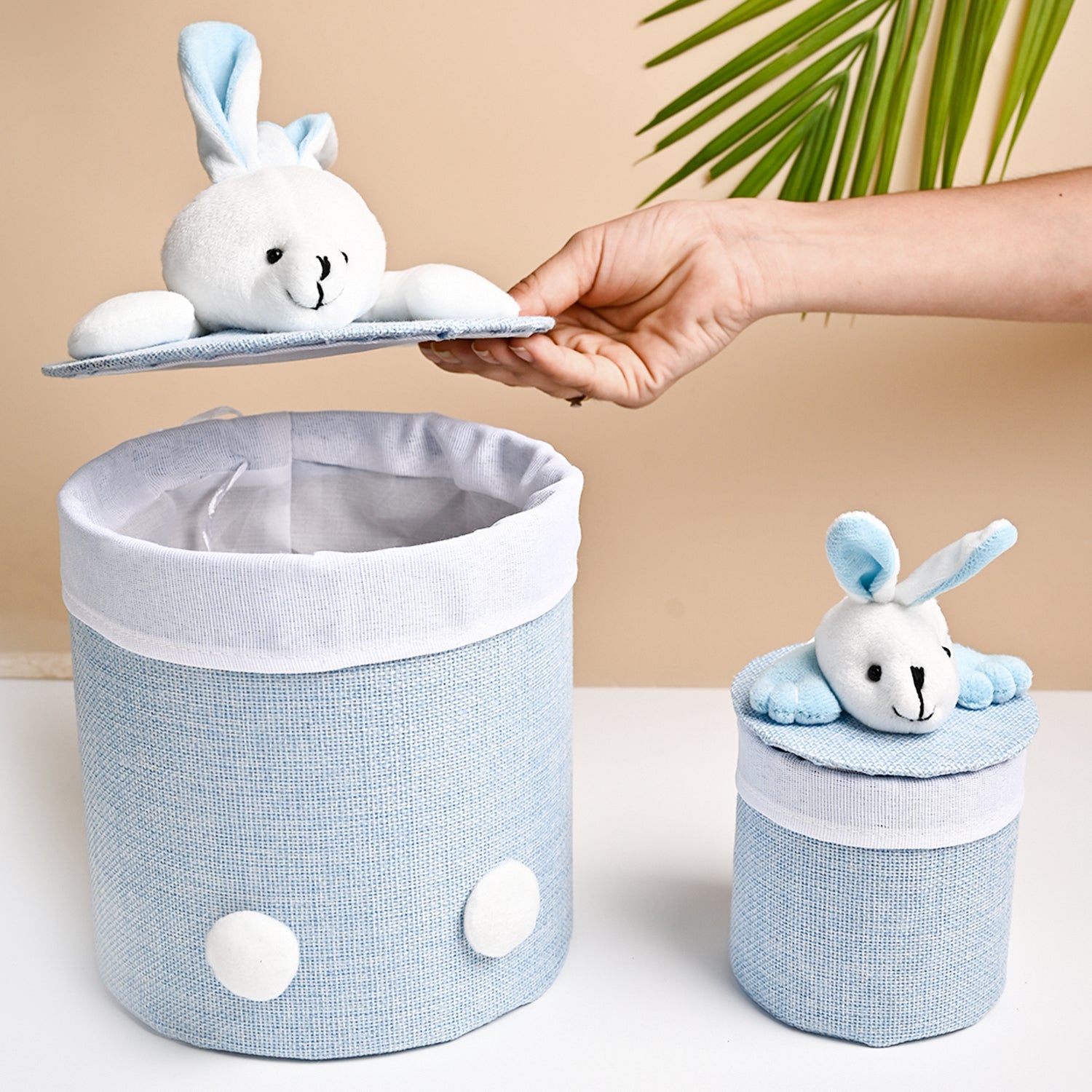 VON CASA Multi Purpose 2Pcs Round Fabric Basket - Bunny Face Design