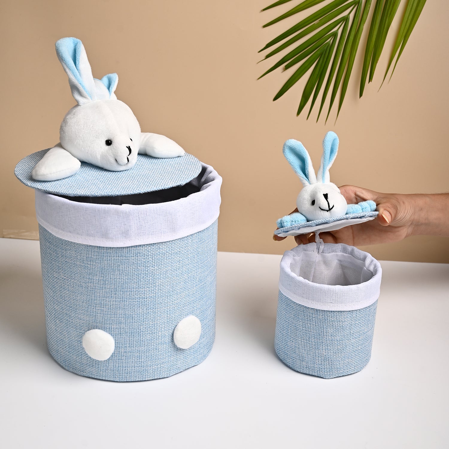 VON CASA Multi Purpose 2Pcs Round Fabric Basket - Bunny Face Design