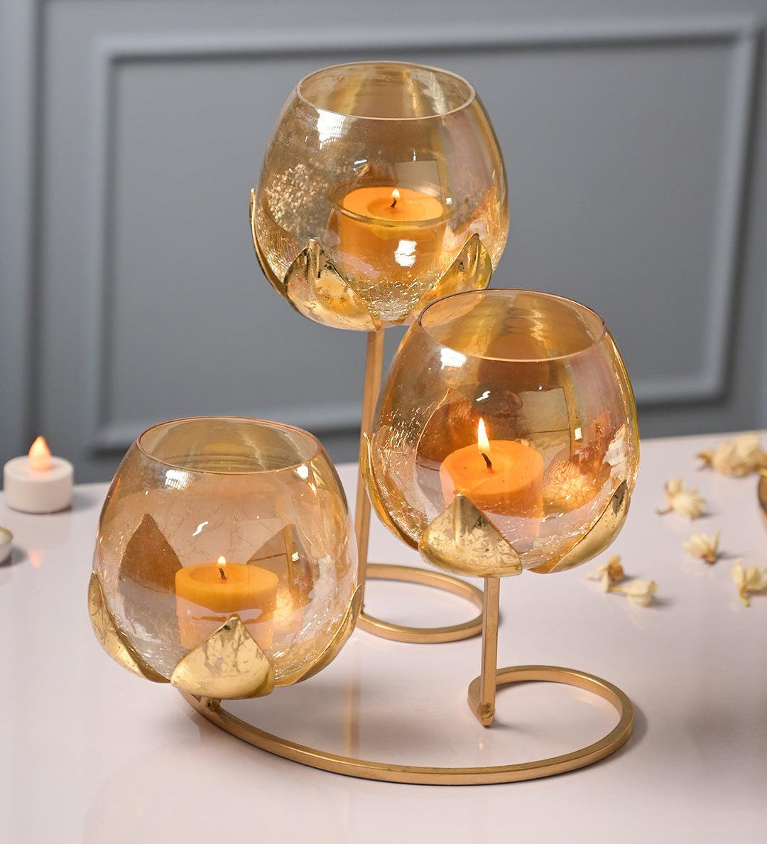 VON CASA Arch 3 Lotus Tealight Candle Holder with Glass Votive - MARKET99