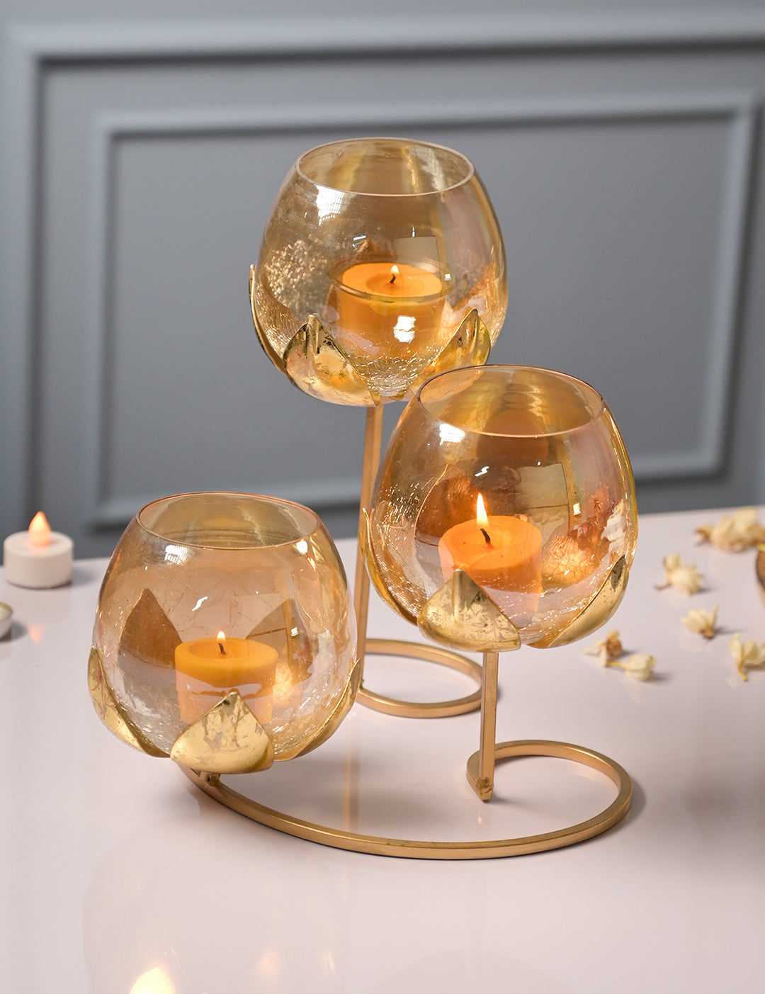 VON CASA Arch 3 Lotus Tealight Candle Holder with Glass Votive - MARKET99