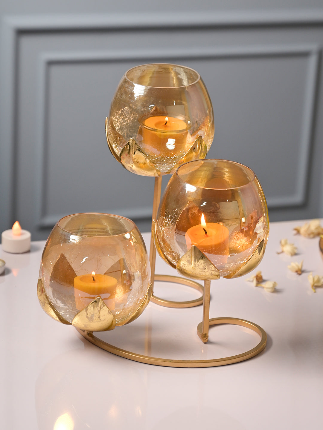 VON CASA Arch 3 Lotus Tealight Candle Holder with Glass Votive - MARKET99