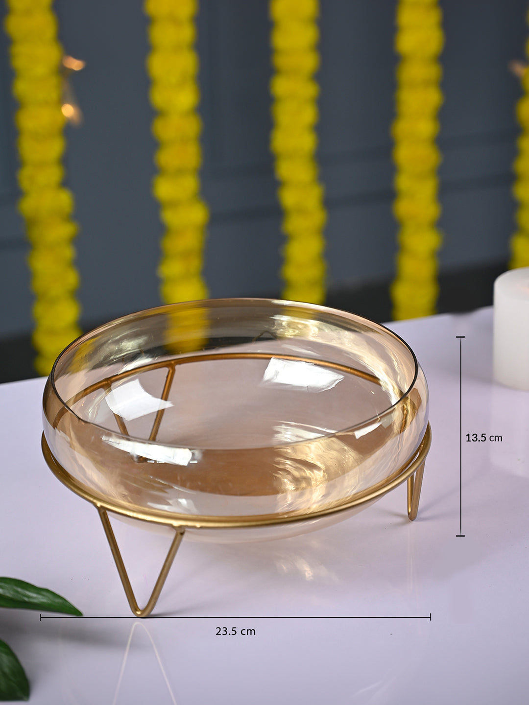 VON CASA Decorative Glass Bowl on Metal Stand - MARKET99