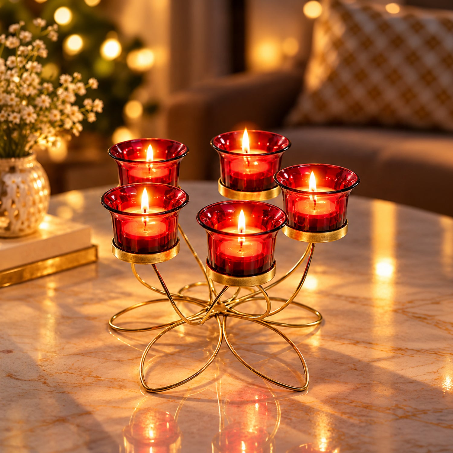 VON CASA 5 Votive Tea Light Candle Holder With Metal Stand