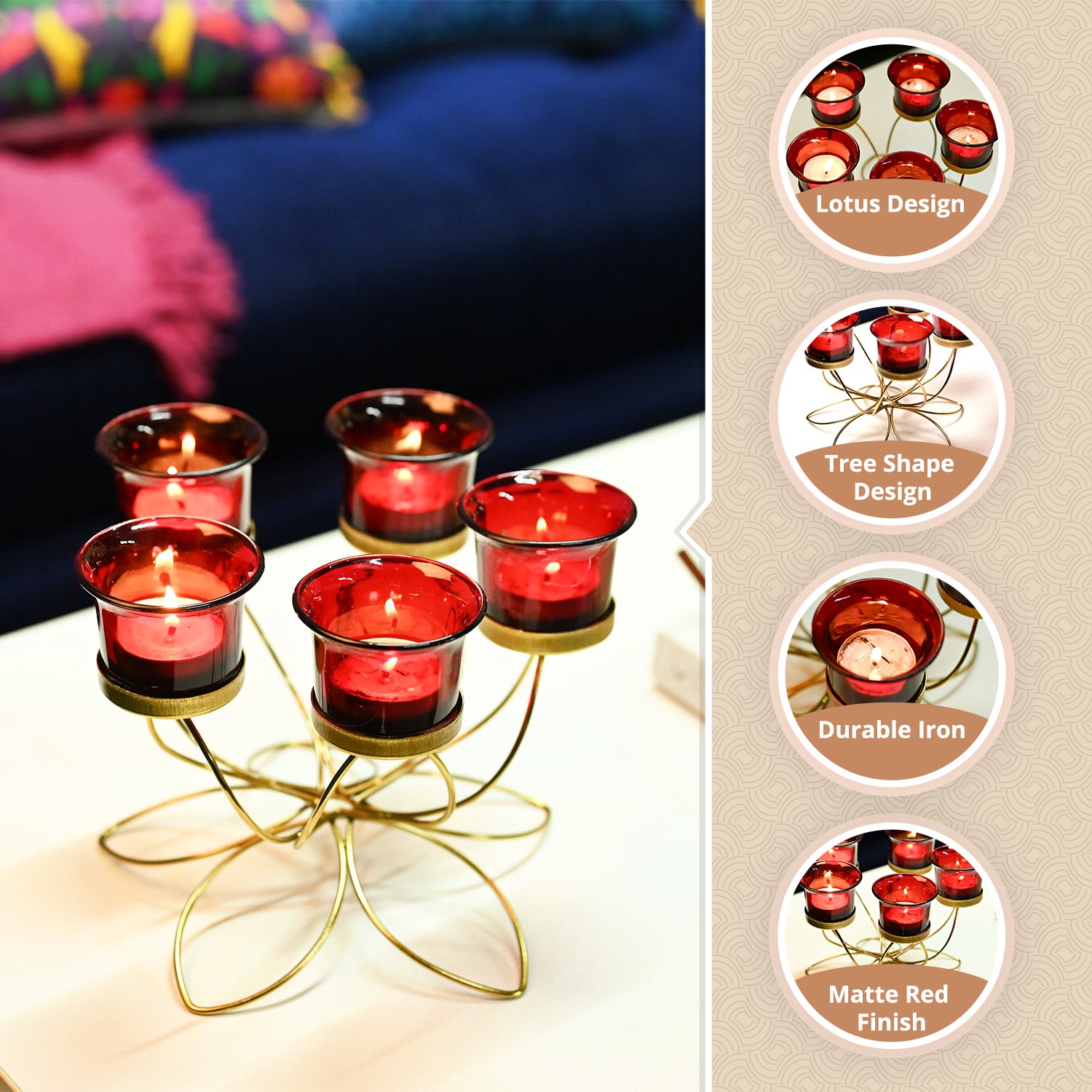 VON CASA 5 Votive Tea Light Candle Holder With Metal Stand