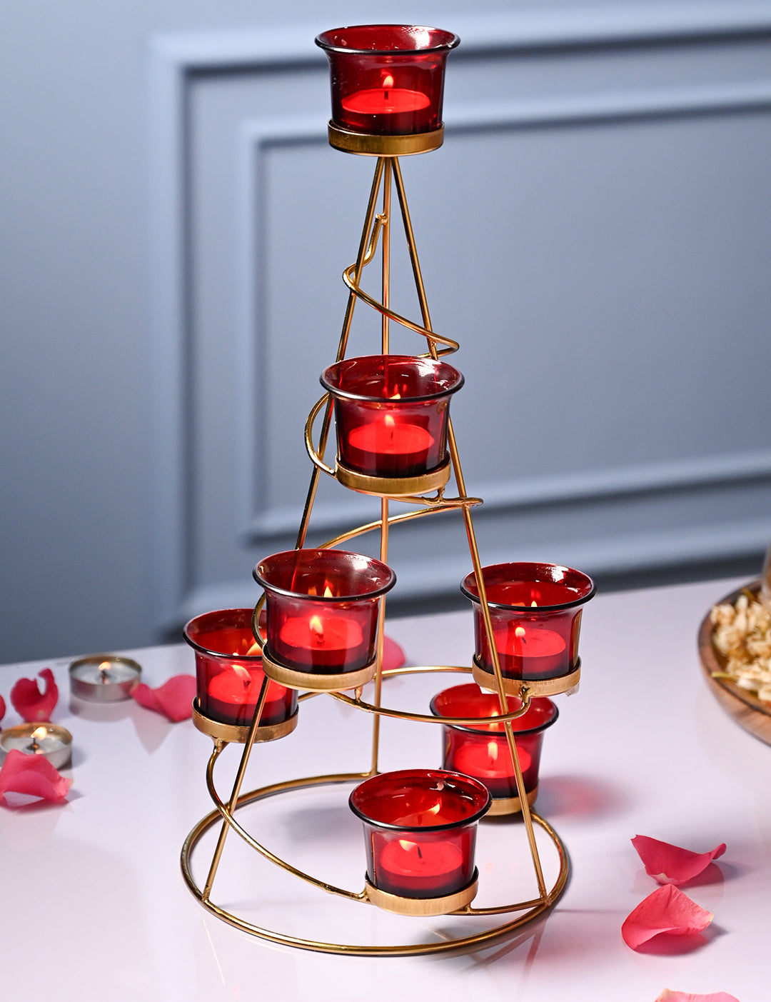 VON CASA Red 7 Votive Tree T- Light Holder - MARKET99