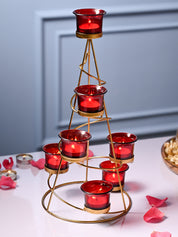 VON CASA Red 7 Votive Tree T- Light Holder - MARKET99