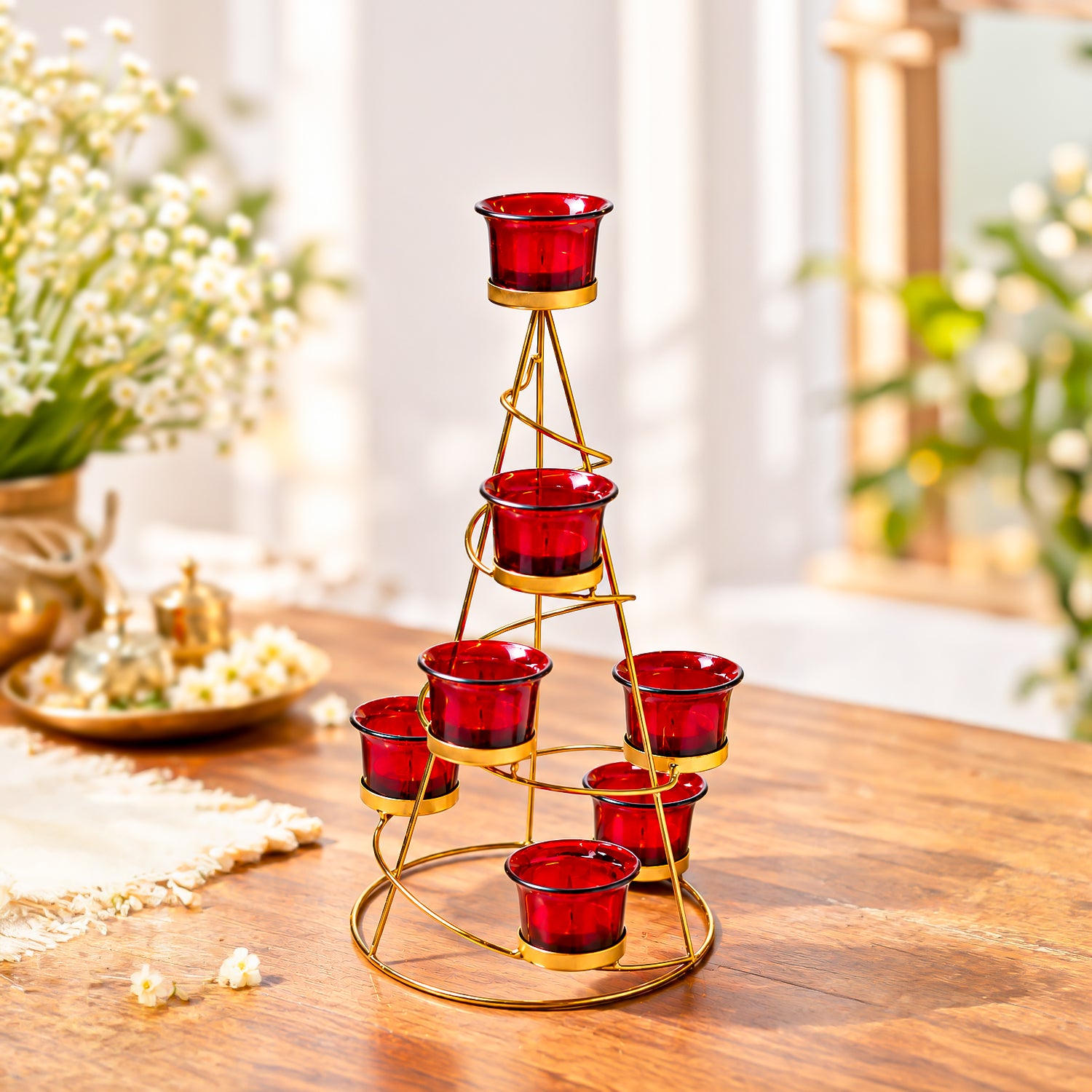 VON CASA Red 7 Votive Tree T- Light Holder