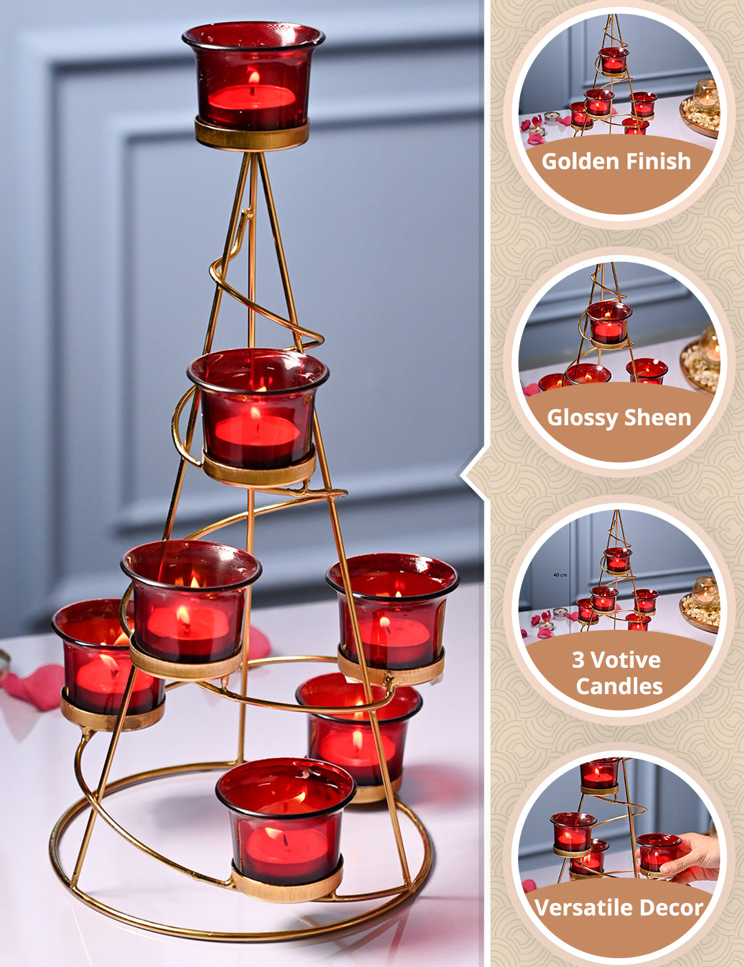 VON CASA Red 7 Votive Tree T- Light Holder - MARKET99