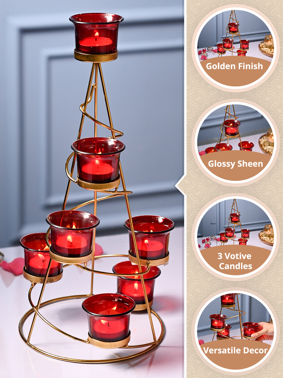 VON CASA Red 7 Votive Tree T- Light Holder - MARKET99