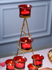 VON CASA Red 7 Votive Tree T- Light Holder - MARKET99