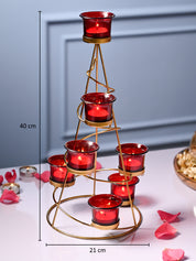 VON CASA Red 7 Votive Tree T- Light Holder - MARKET99