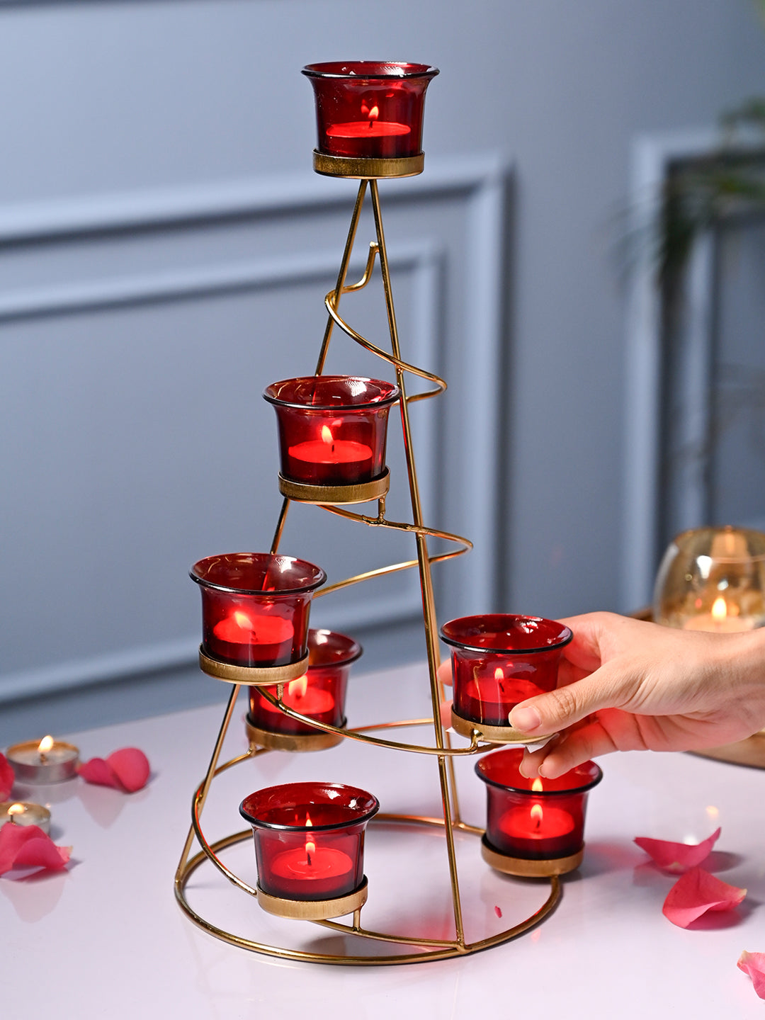 VON CASA Red 7 Votive Tree T- Light Holder - MARKET99